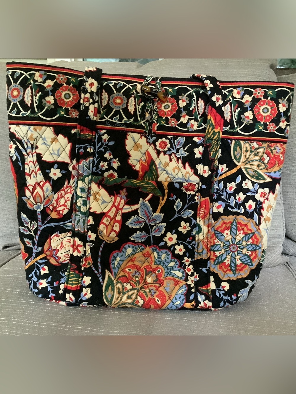 Vera Bradley Black Multi Quilted Floral Shoulder Tote